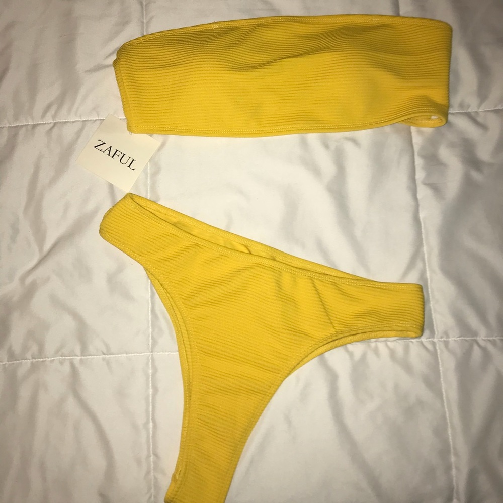 Highcut Ribbed Bandeau Bikini Set